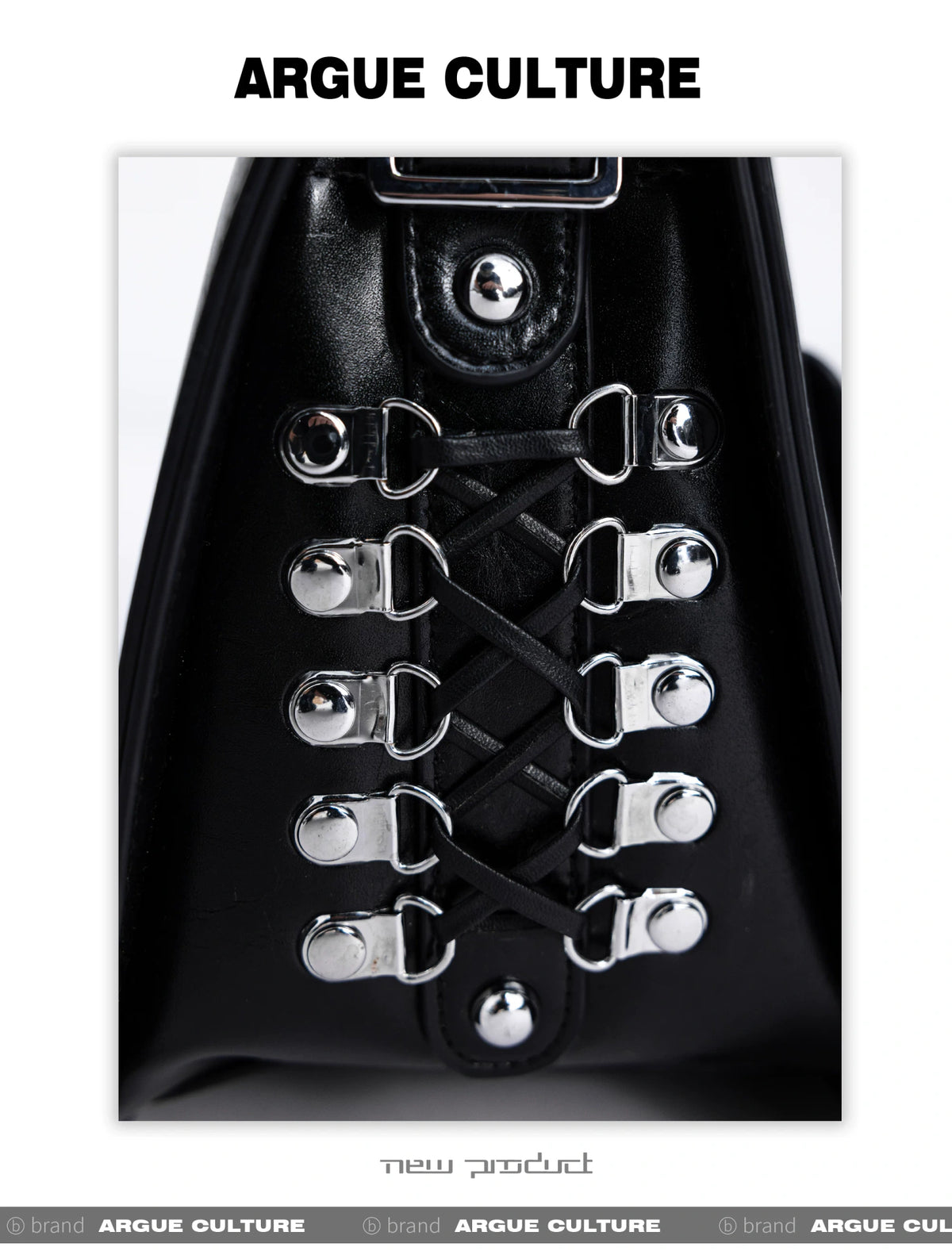 Black PU Trapezoid Shoulder Bag with Metal Handle - description image 9