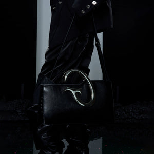 Black PU Trapezoid Shoulder Bag with Metal Handle - main image 4