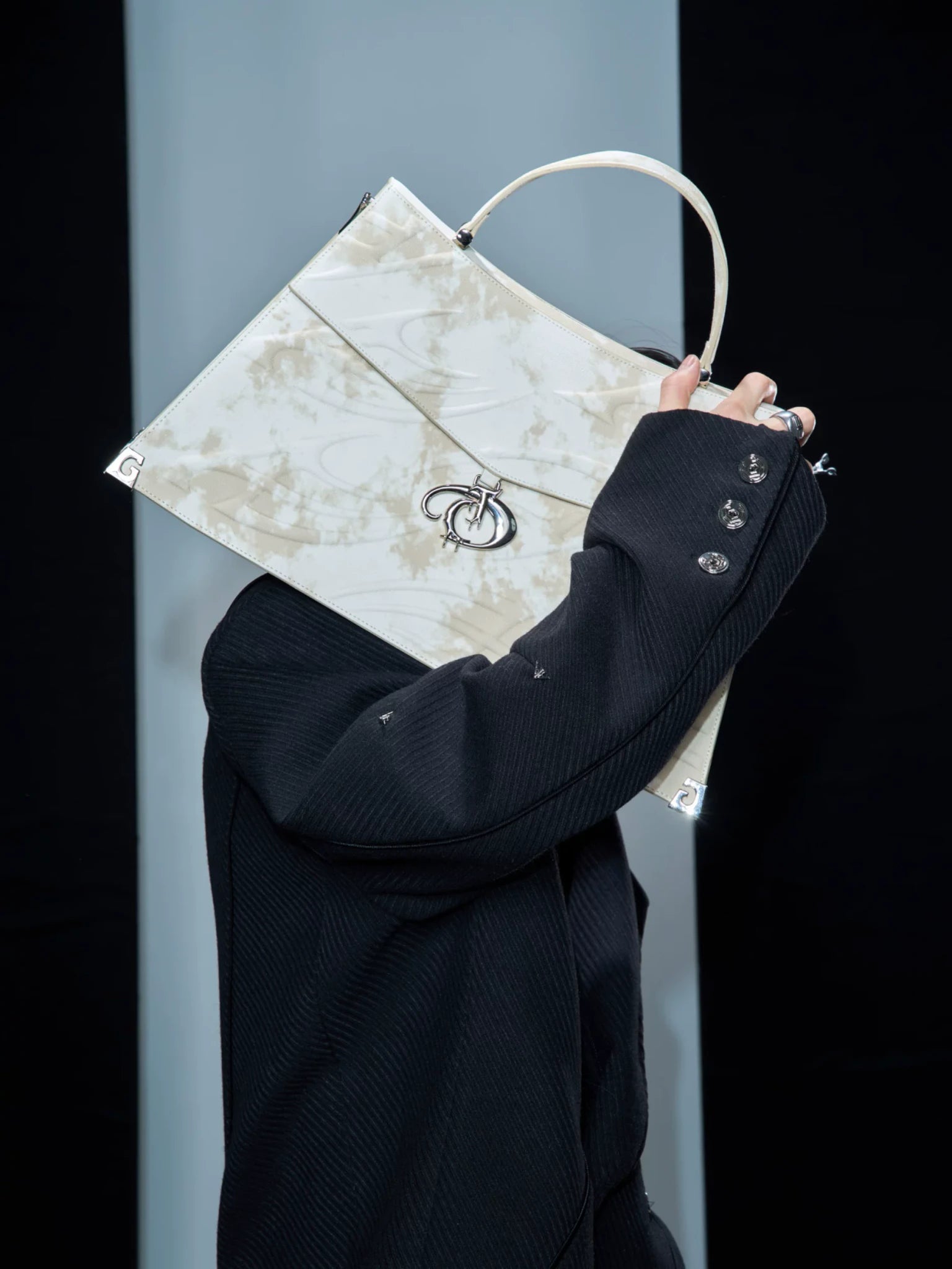Embossed PU Tote Bag with Metal Clasp | Crossbody Style - main image 3