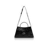 Embossed PU Tote Bag with Metal Clasp | Crossbody Style - Black