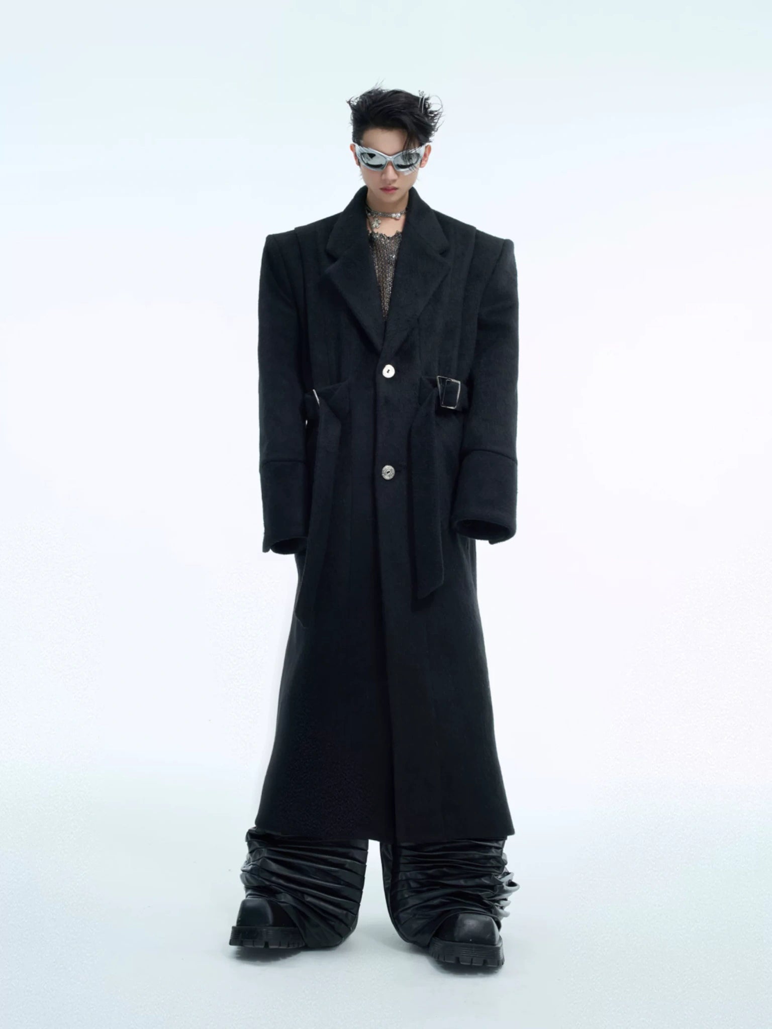 Deconstructed Padded-Shoulder Wool Coat | Relaxed Fit - main image 1