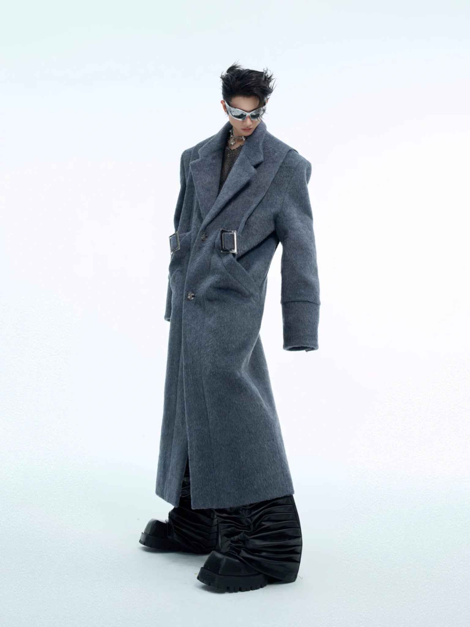 Deconstructed Padded-Shoulder Wool Coat | Relaxed Fit - main image 2