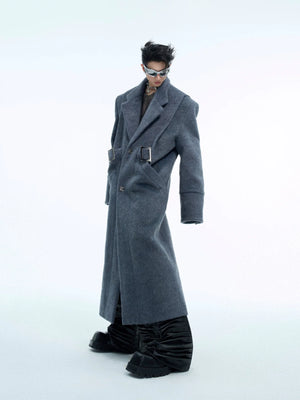 Deconstructed Padded-Shoulder Wool Coat | Relaxed Fit - main image 2