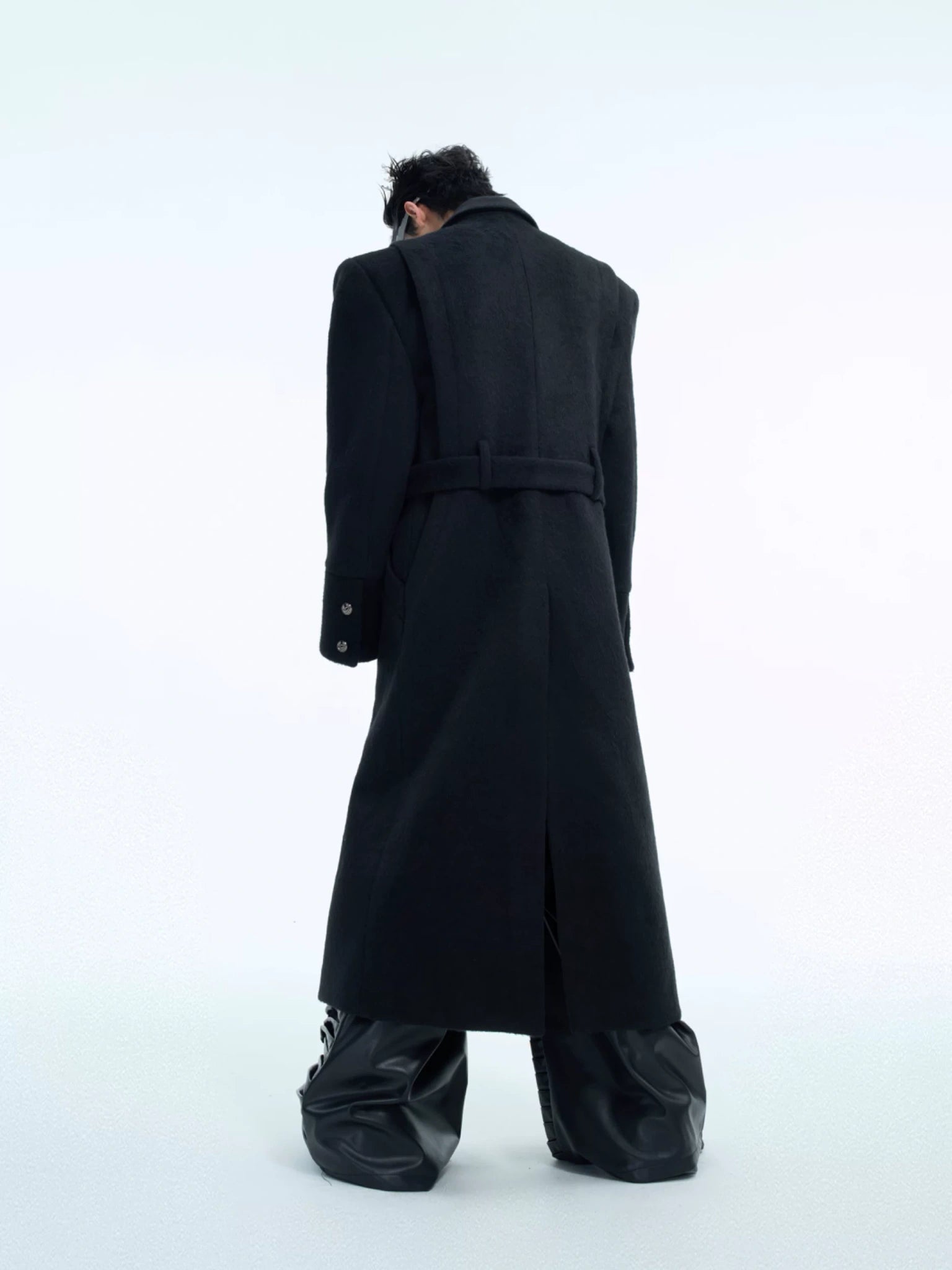 Deconstructed Padded-Shoulder Wool Coat | Relaxed Fit - main image 3