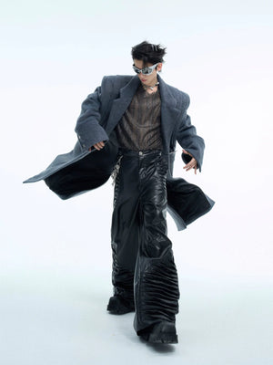Deconstructed Padded-Shoulder Wool Coat | Relaxed Fit - main image 4