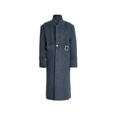 Deconstructed Padded-Shoulder Wool Coat | Relaxed Fit - Blue Shirt