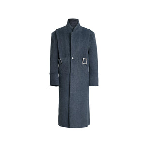 Deconstructed Padded-Shoulder Wool Coat | Relaxed Fit - Blue Shirt