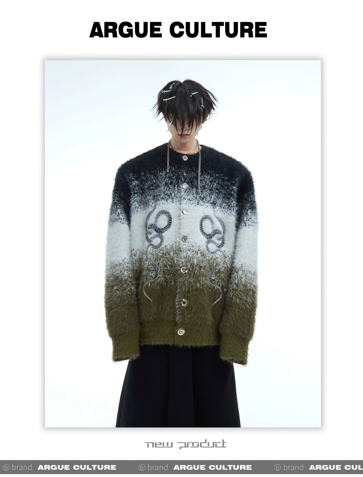 Snake Motif Color-Block Mohair Knit Sweater - description image 4