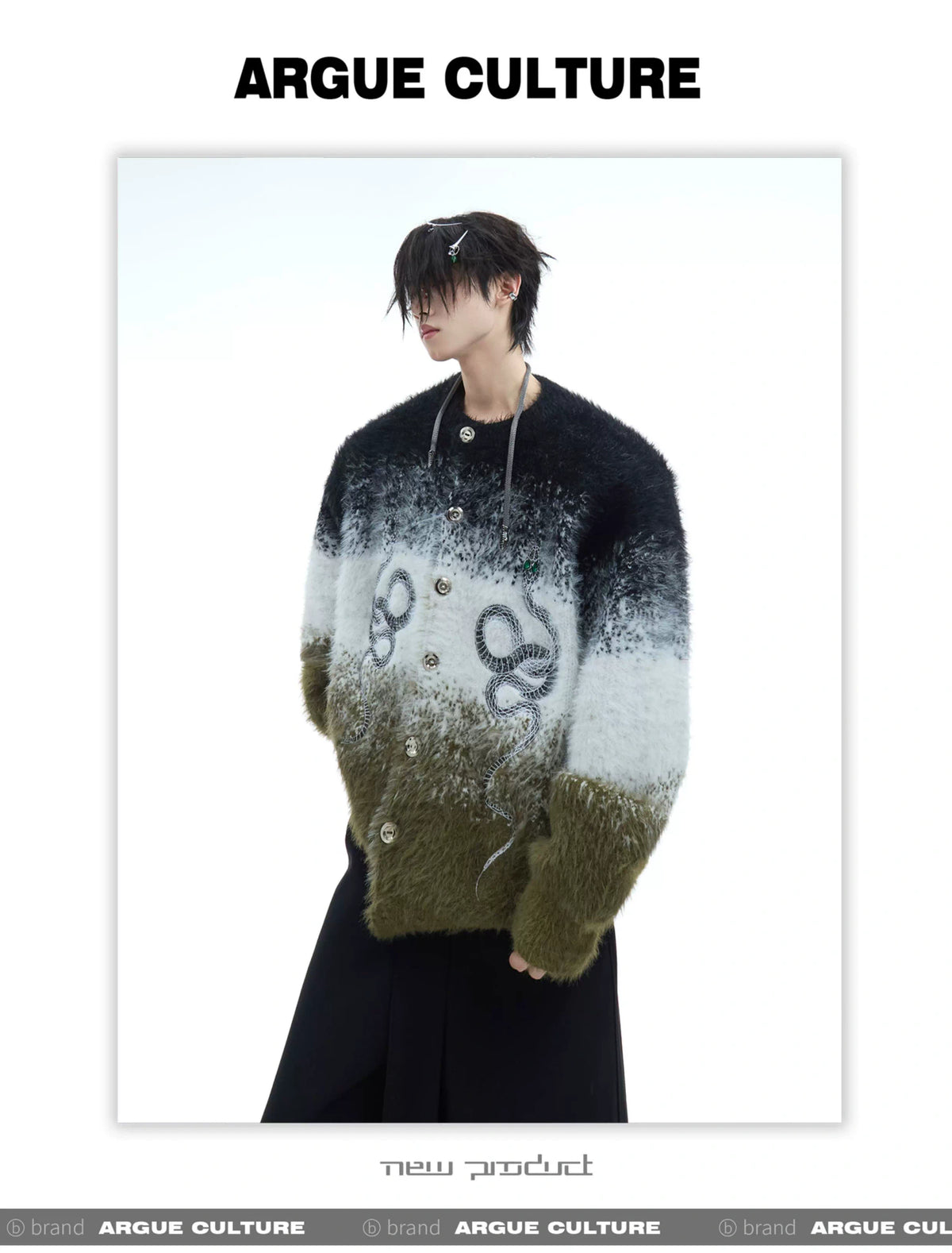 Snake Motif Color-Block Mohair Knit Sweater - description image 5