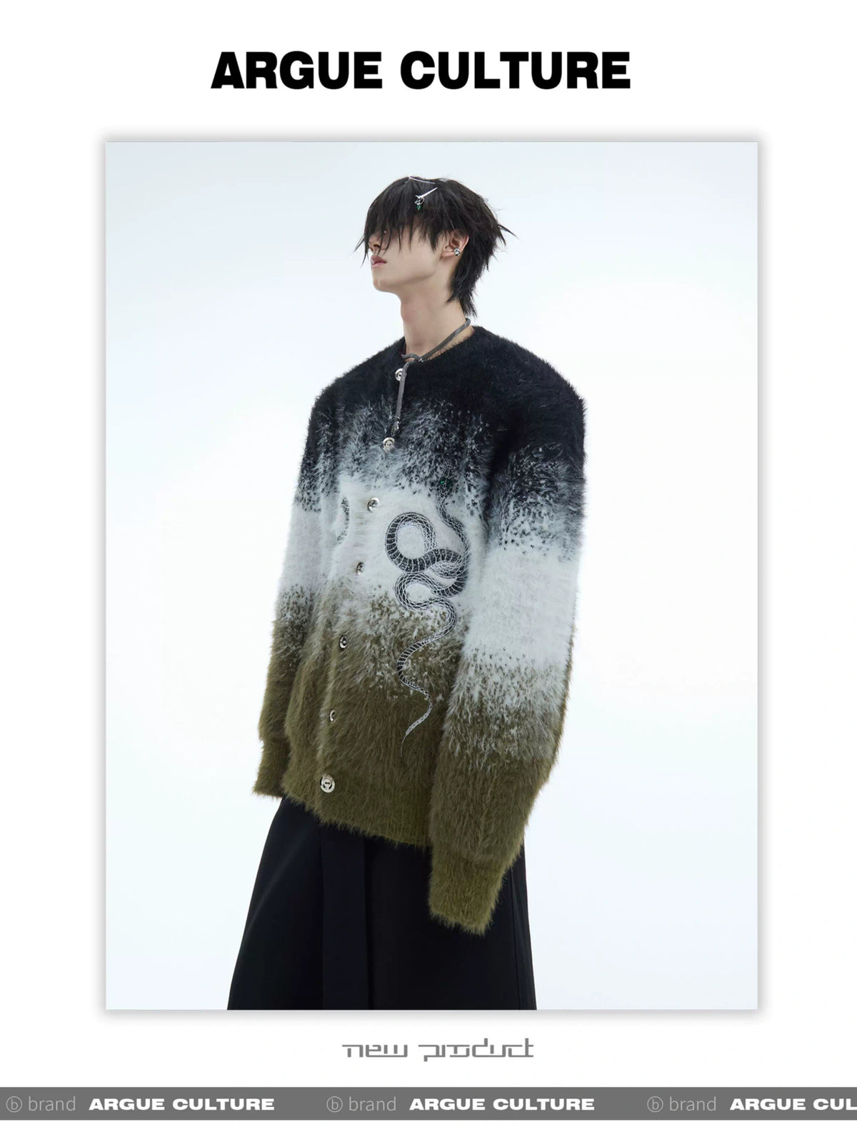 Snake Motif Color-Block Mohair Knit Sweater - description image 7