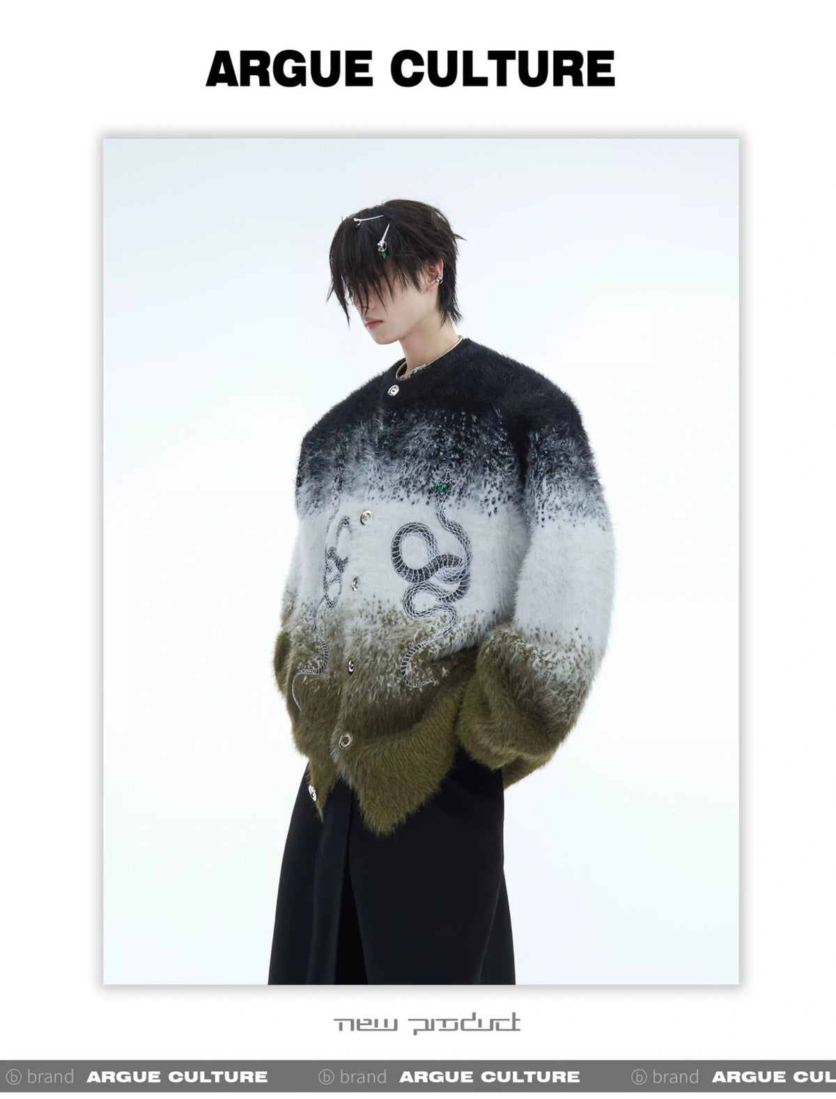 Snake Motif Color-Block Mohair Knit Sweater - description image 8