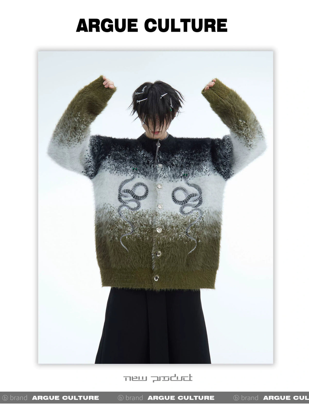 Snake Motif Color-Block Mohair Knit Sweater - description image 9