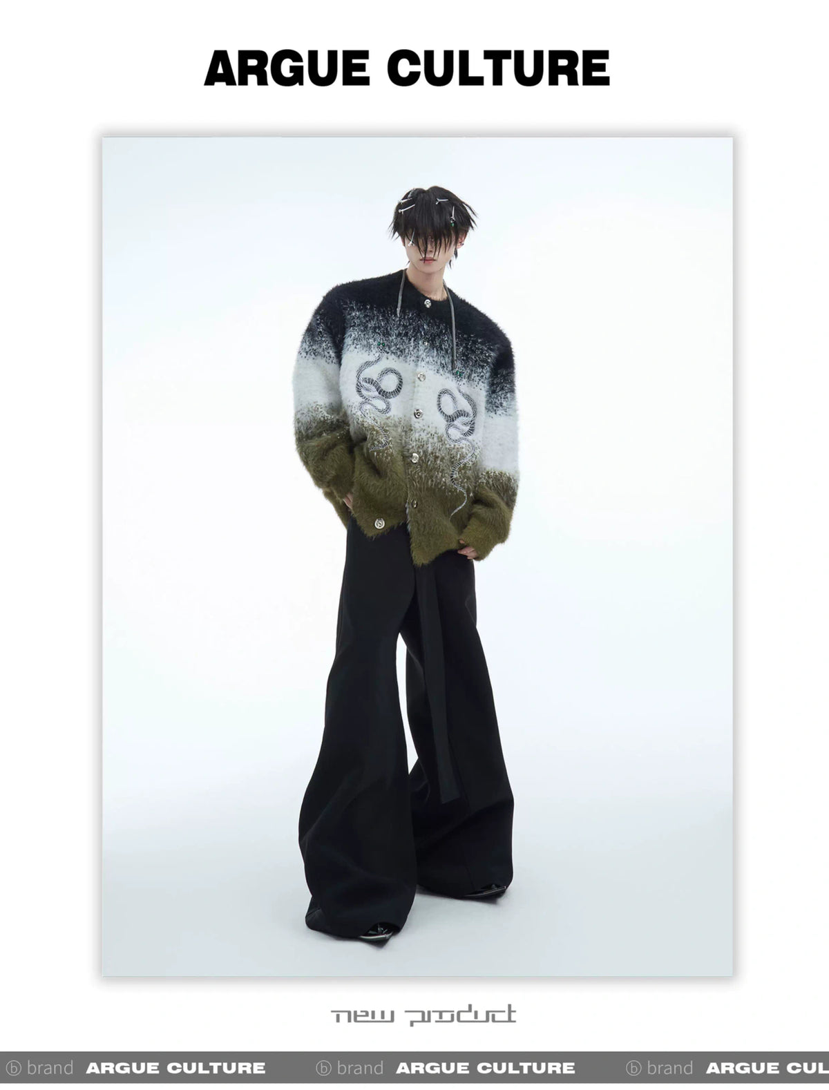 Snake Motif Color-Block Mohair Knit Sweater - description image 10