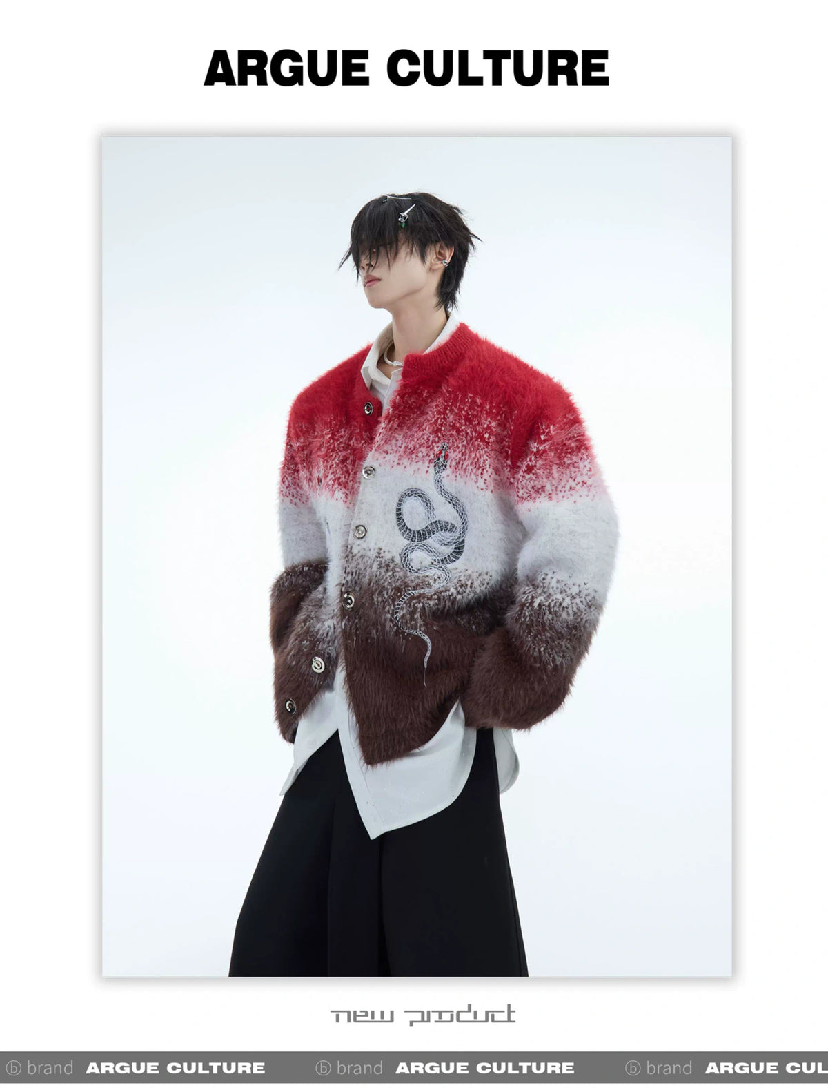 Snake Motif Color-Block Mohair Knit Sweater - description image 13
