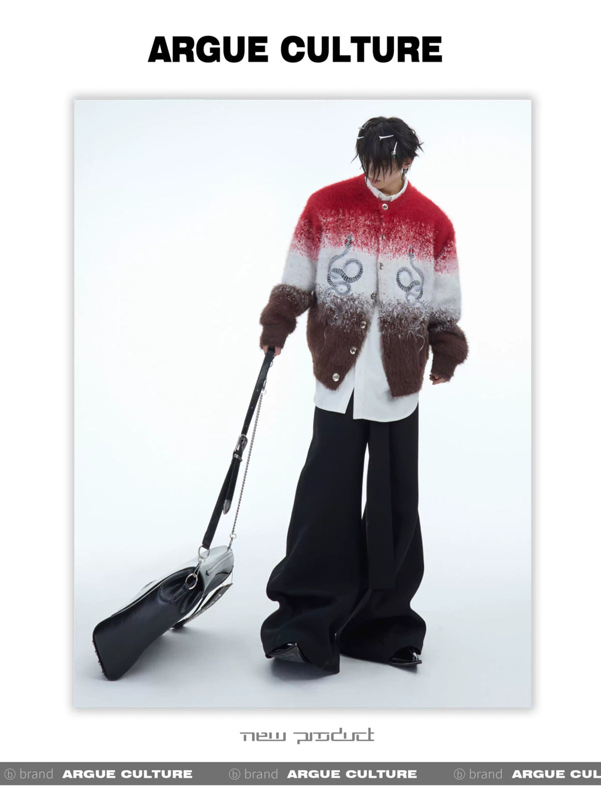 Snake Motif Color-Block Mohair Knit Sweater - description image 14