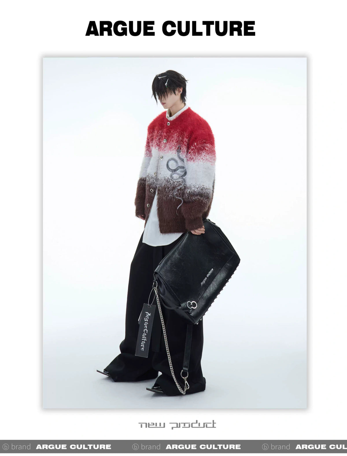 Snake Motif Color-Block Mohair Knit Sweater - description image 15