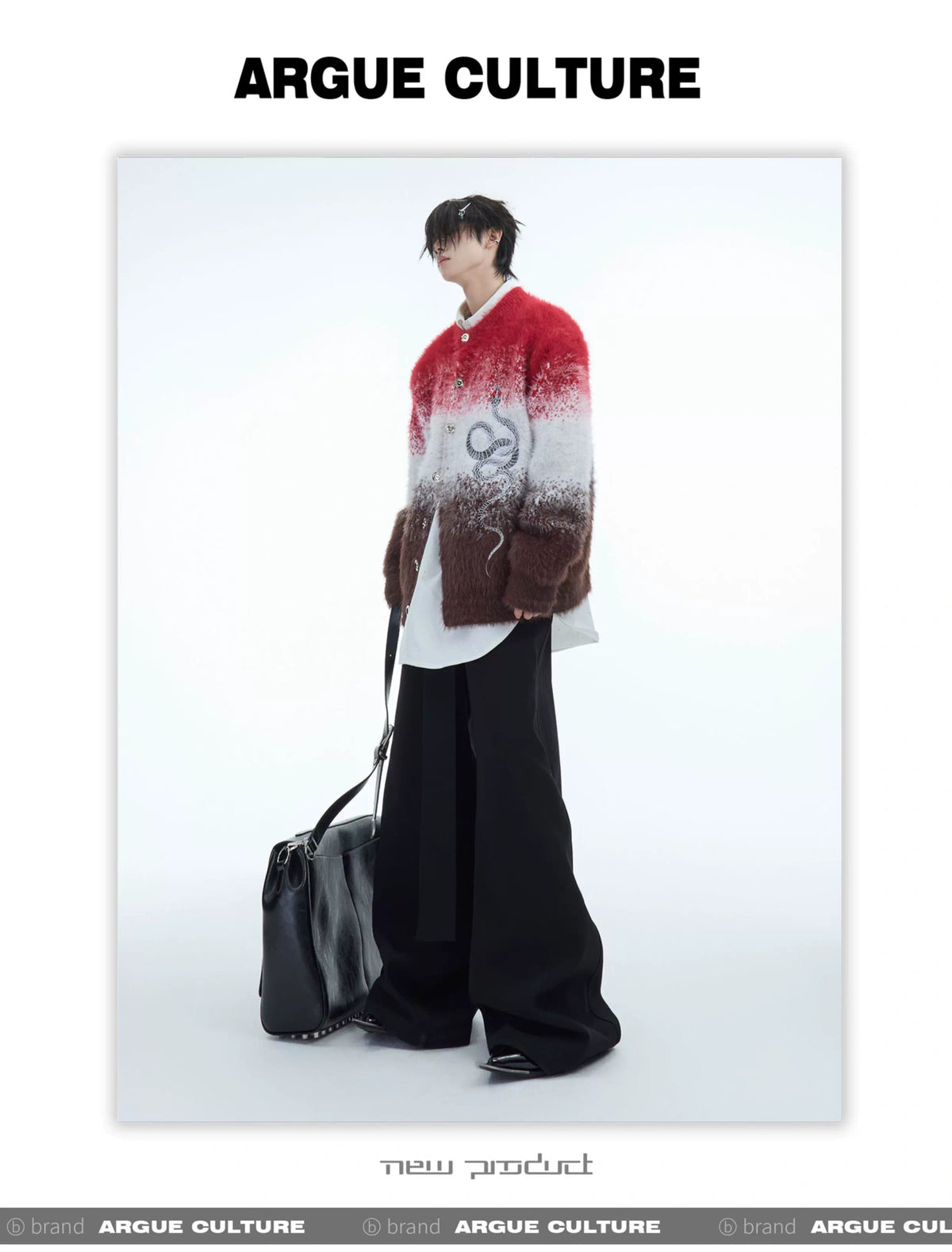 Snake Motif Color-Block Mohair Knit Sweater - description image 17