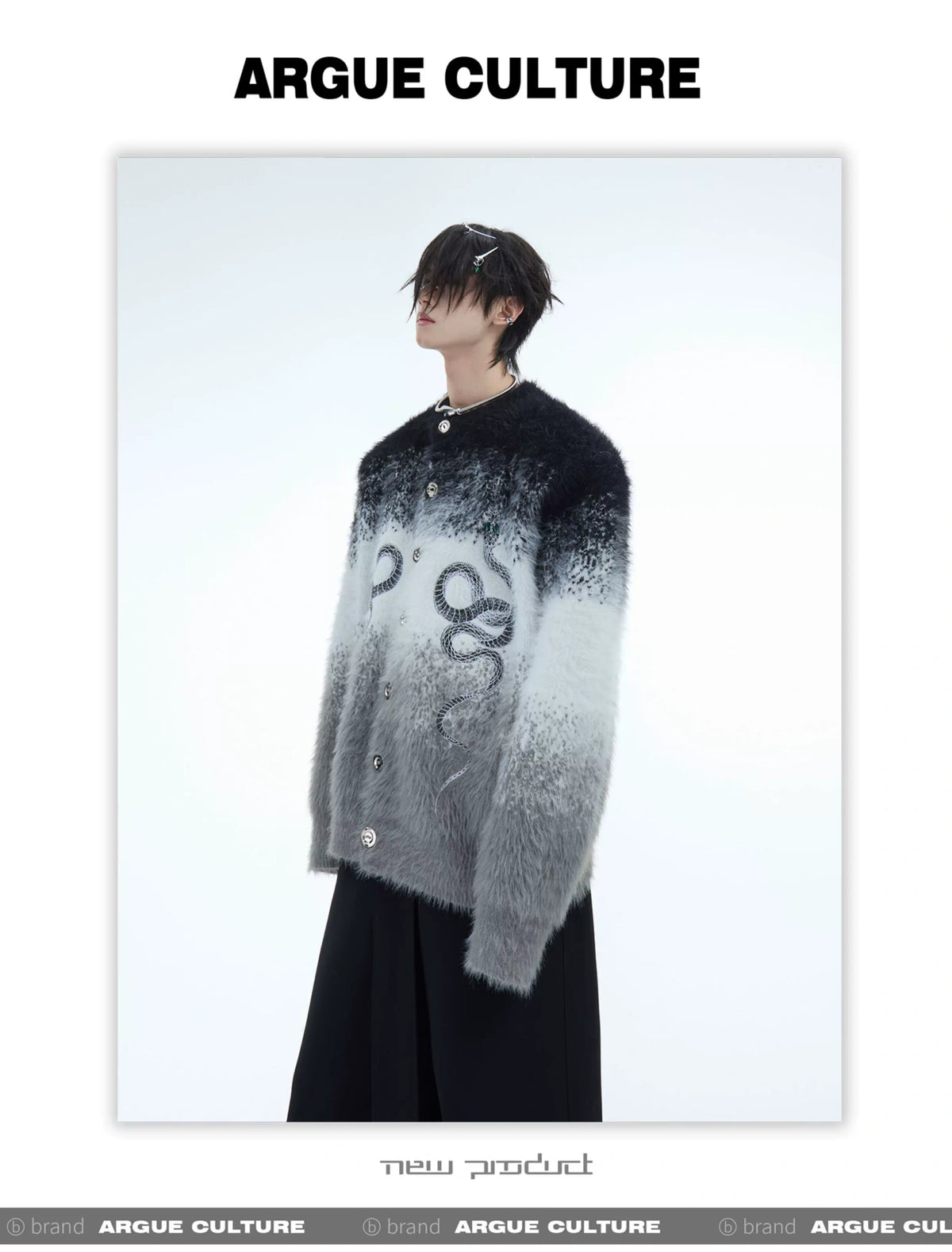 Snake Motif Color-Block Mohair Knit Sweater - description image 18