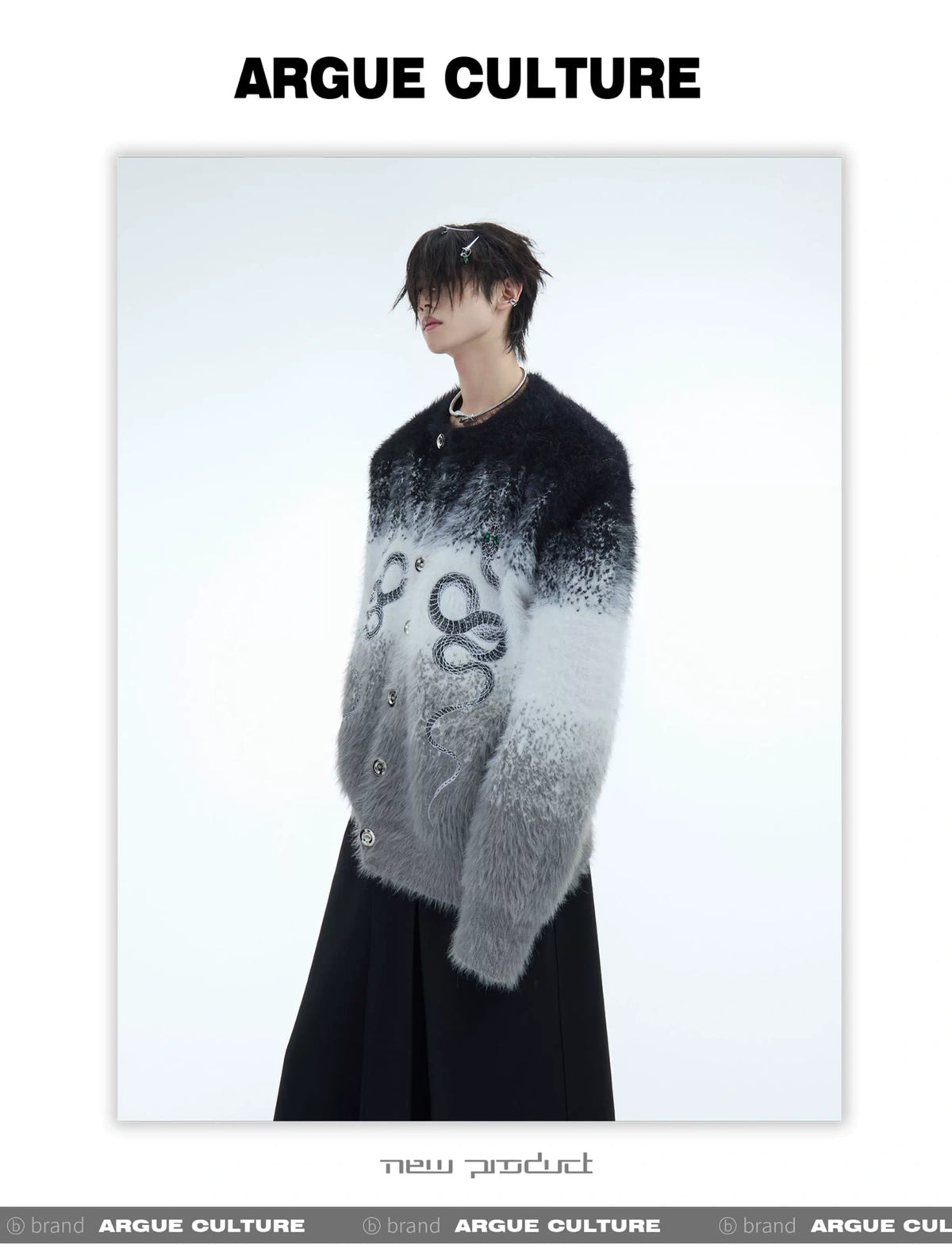 Snake Motif Color-Block Mohair Knit Sweater - description image 19