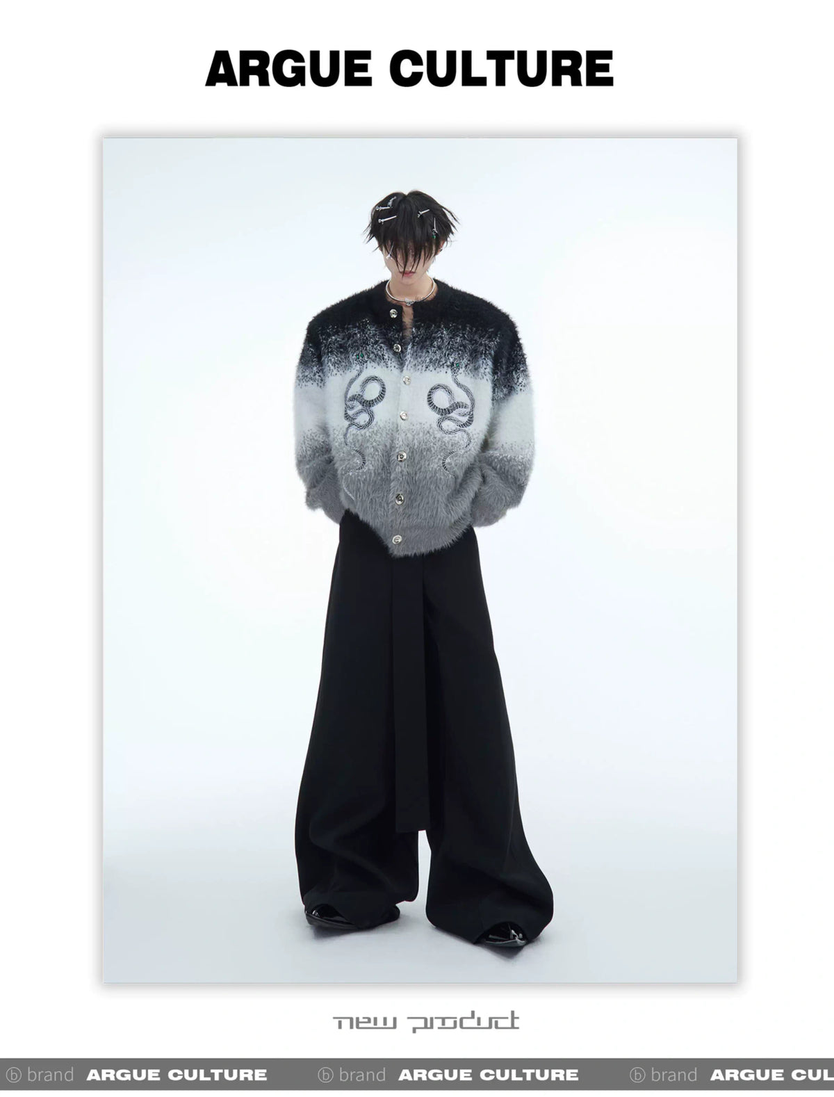 Snake Motif Color-Block Mohair Knit Sweater - description image 20
