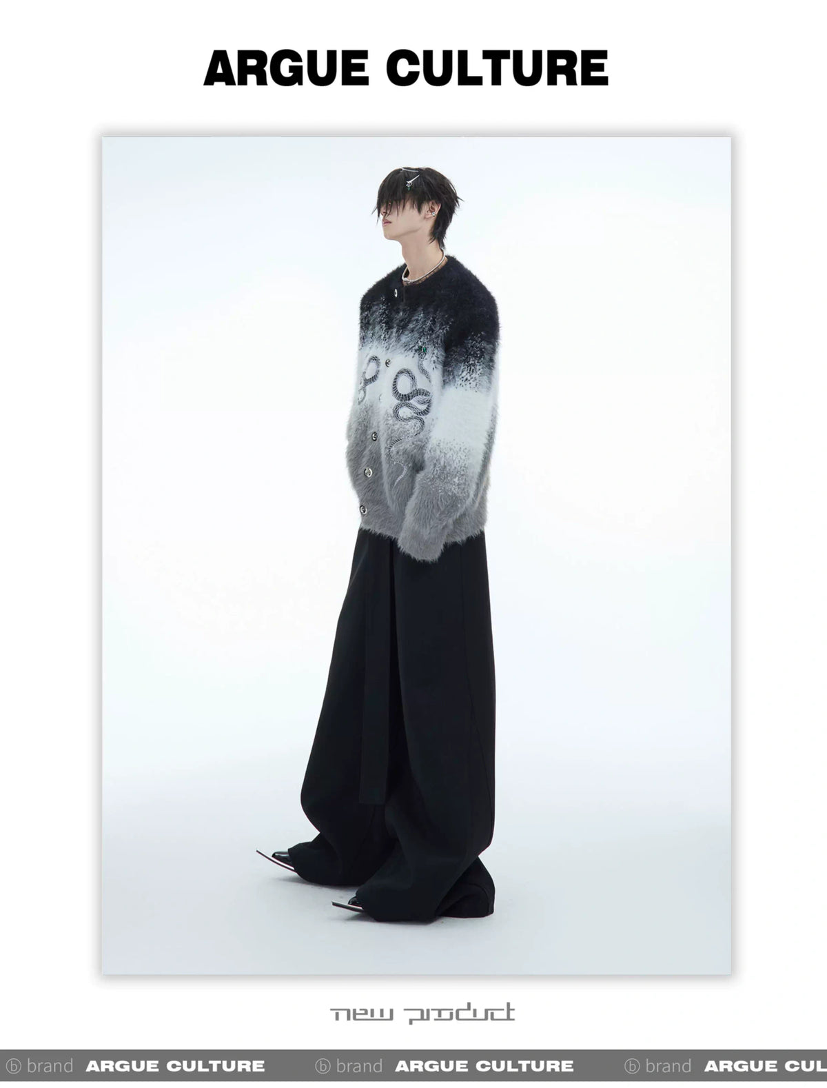Snake Motif Color-Block Mohair Knit Sweater - description image 21