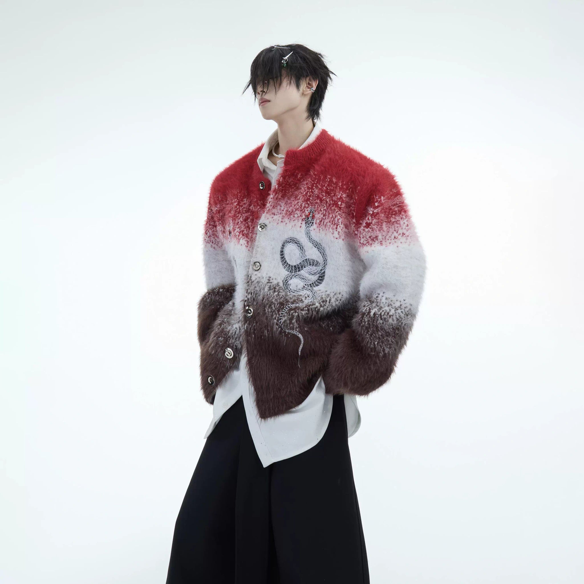 Snake Motif Color-Block Mohair Knit Sweater - main image 3