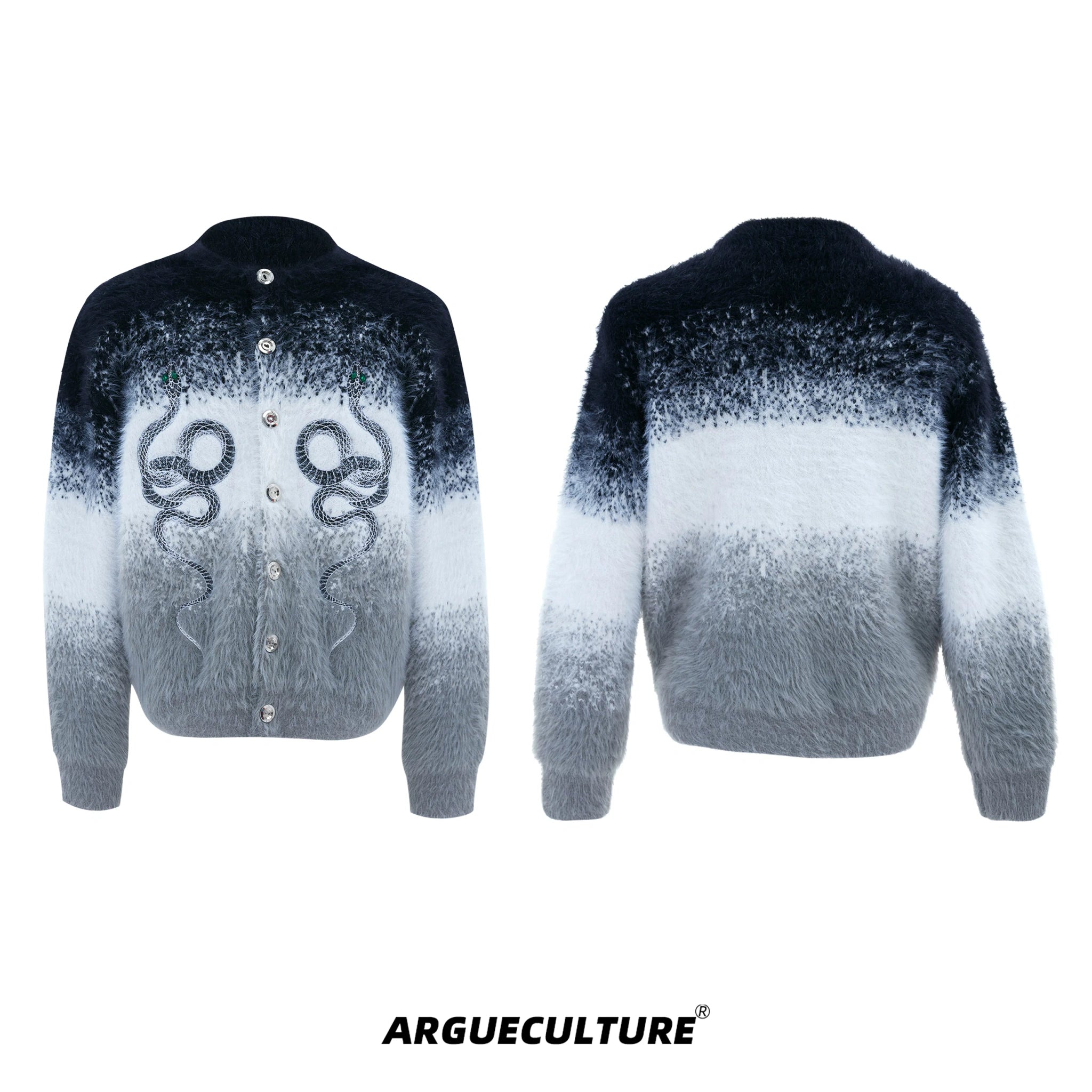 Snake Motif Color-Block Mohair Knit Sweater - Black