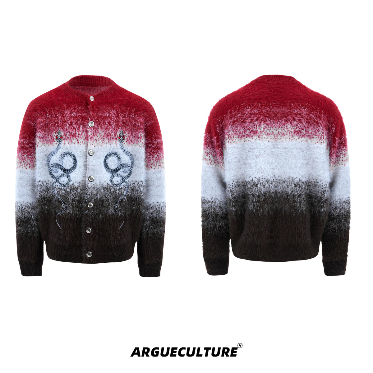 Snake Motif Color-Block Mohair Knit Sweater - Red