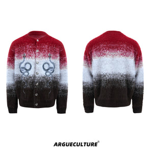 Snake Motif Color-Block Mohair Knit Sweater - Red