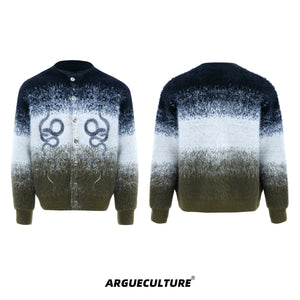 Snake Motif Color-Block Mohair Knit Sweater - Green