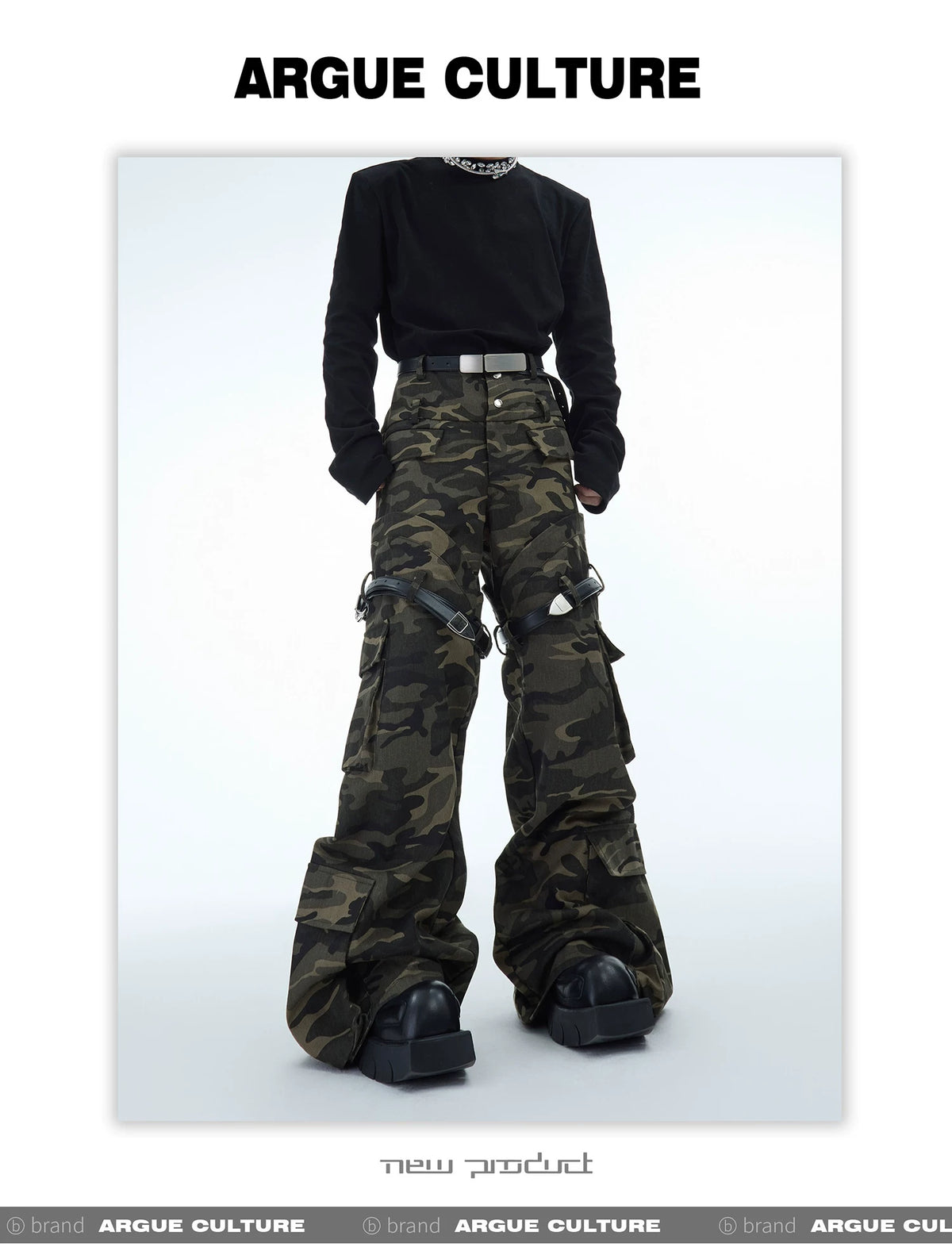 Green Camouflage Belted Cargo Pants | Streetwear - description image 4