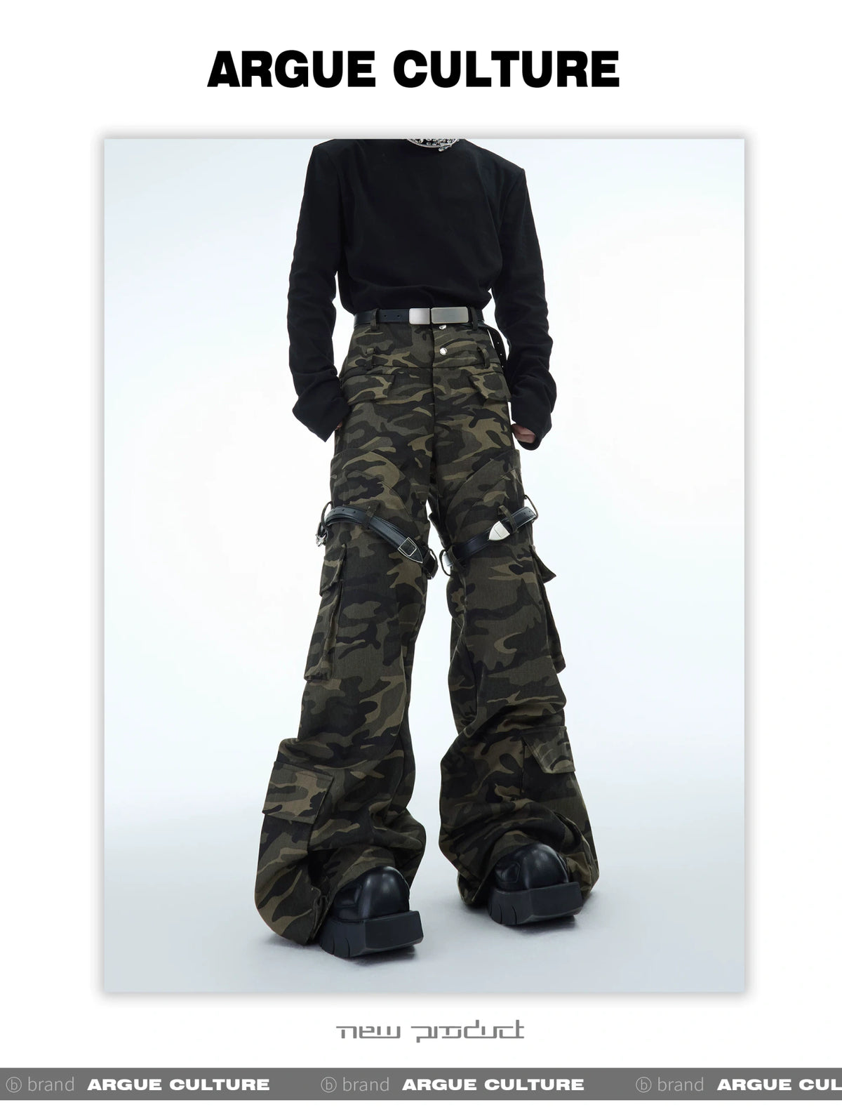 Green Camouflage Belted Cargo Pants | Streetwear - description image 5
