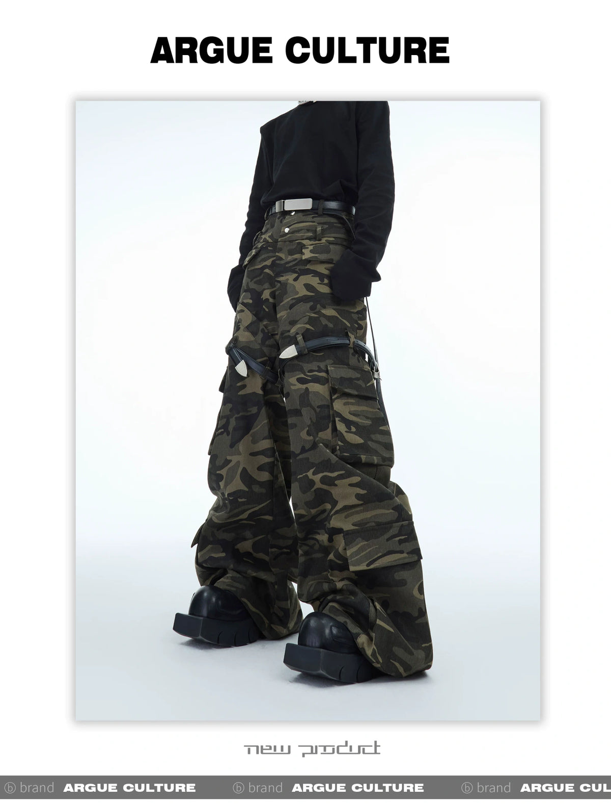 Green Camouflage Belted Cargo Pants | Streetwear - description image 7