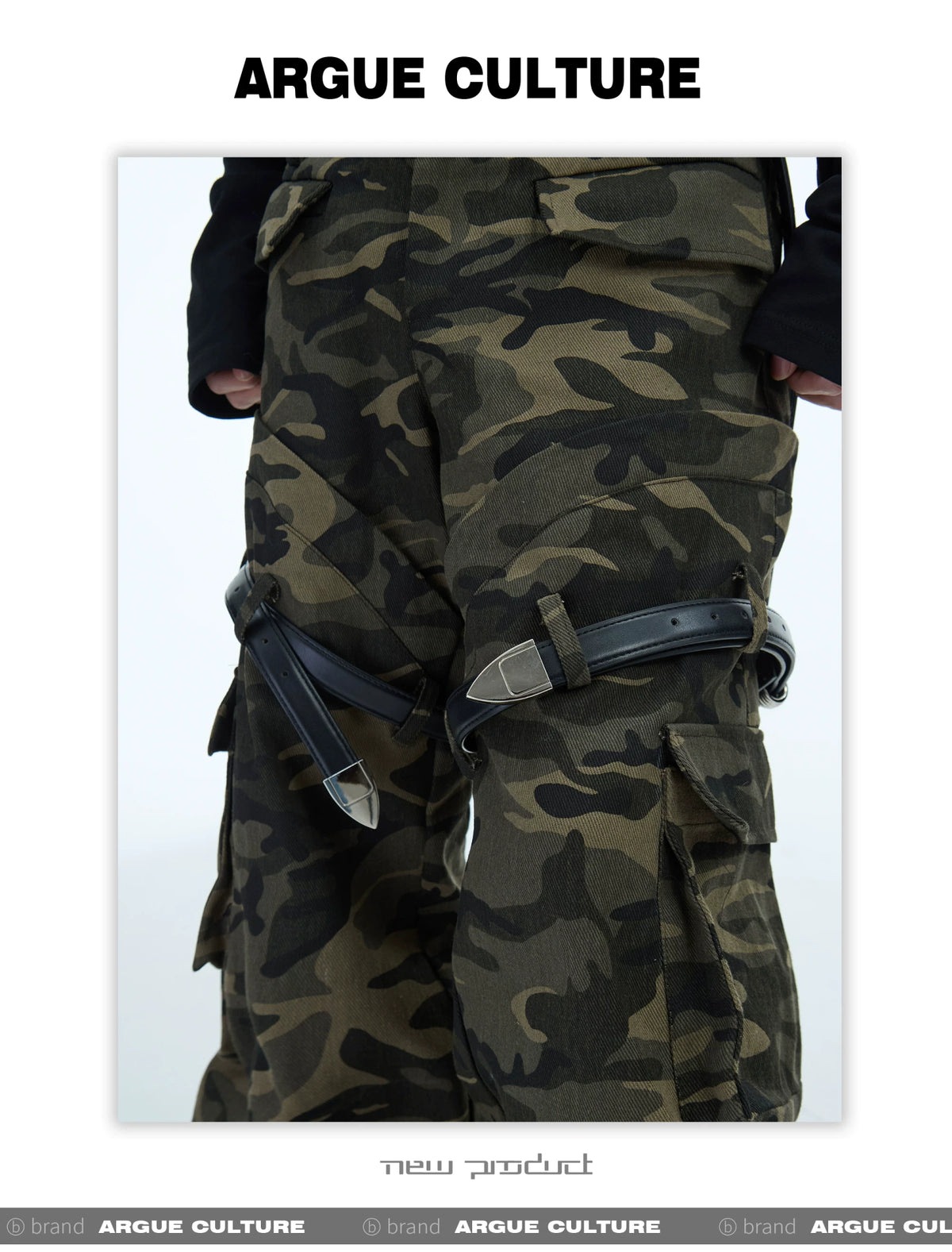 Green Camouflage Belted Cargo Pants | Streetwear - description image 9