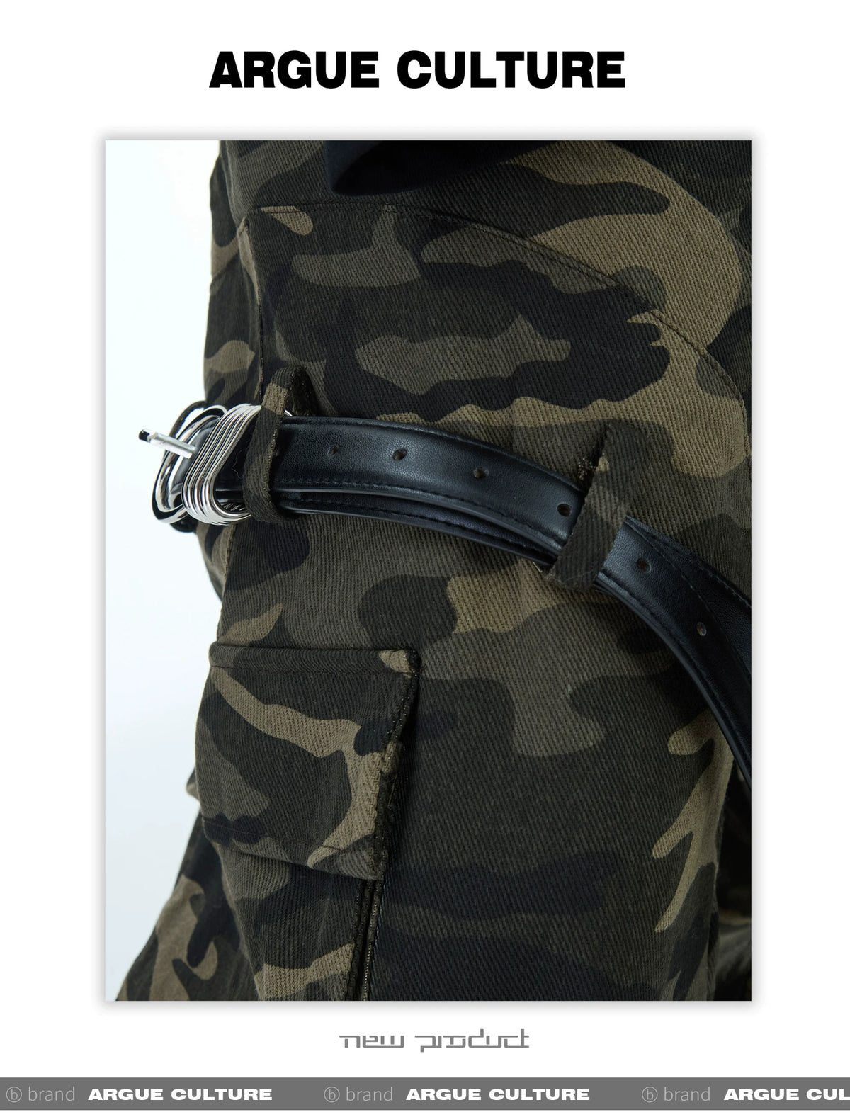 Green Camouflage Belted Cargo Pants | Streetwear - description image 10