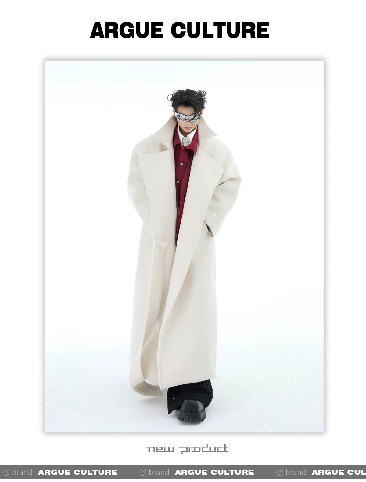 Longline Wool-Blend Overcoat with Dropped Shoulders - description image 5
