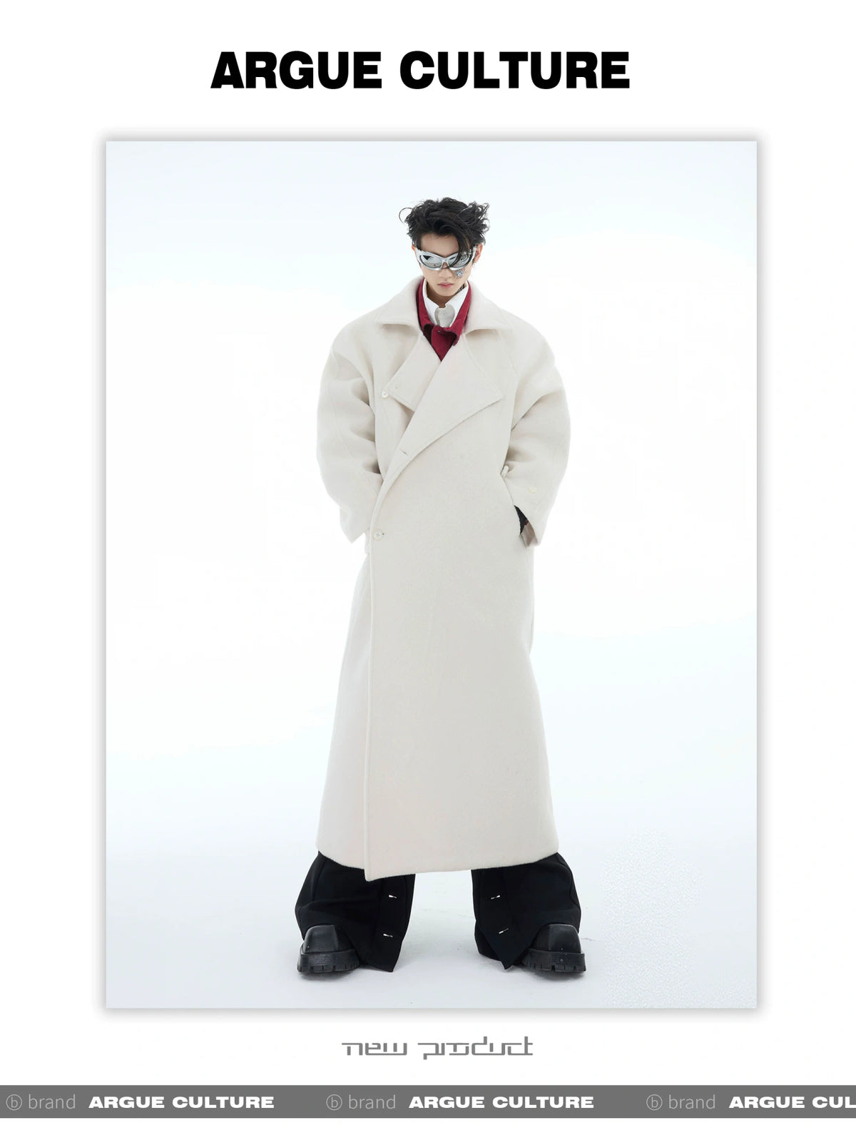 Longline Wool-Blend Overcoat with Dropped Shoulders - description image 8