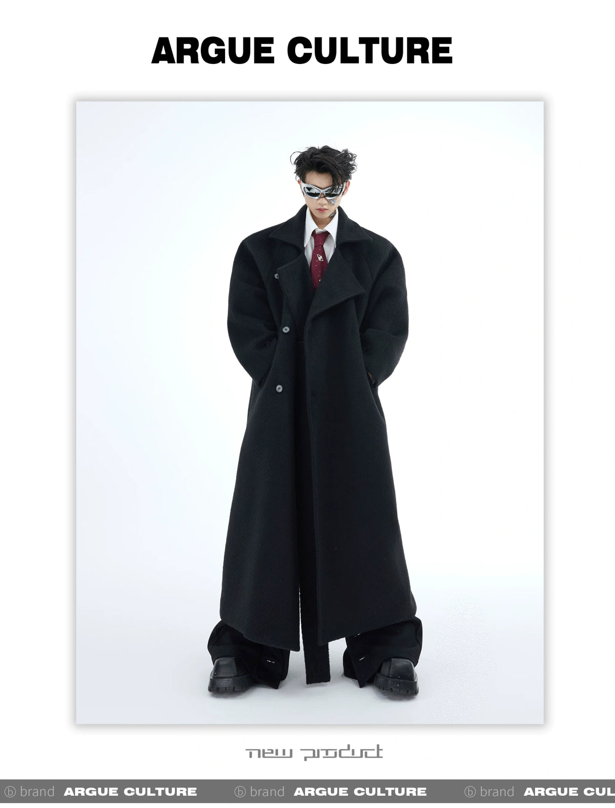 Longline Wool-Blend Overcoat with Dropped Shoulders - description image 13