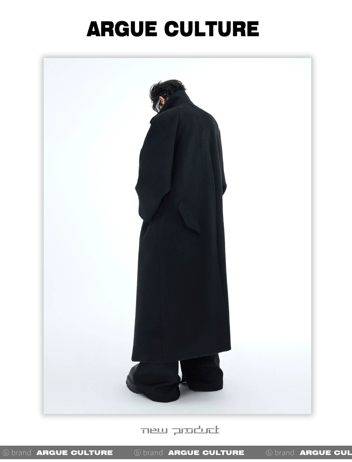 Longline Wool-Blend Overcoat with Dropped Shoulders - description image 15