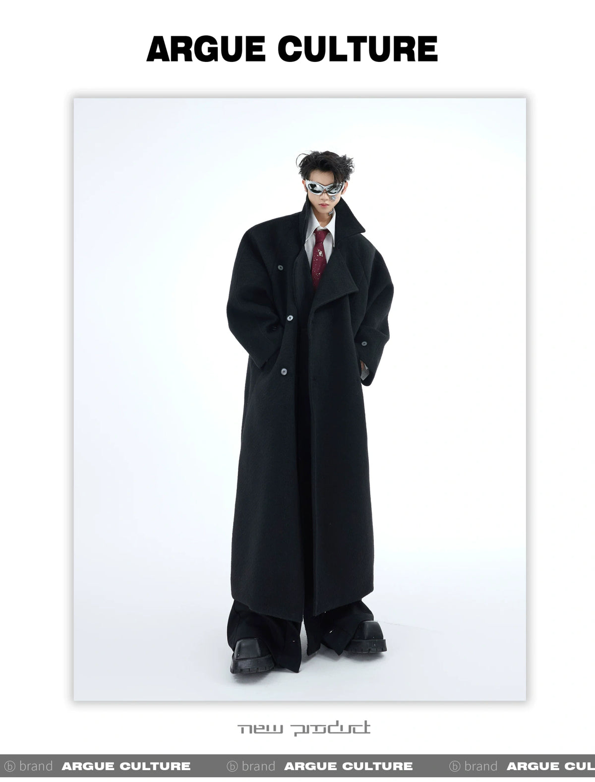 Longline Wool-Blend Overcoat with Dropped Shoulders - description image 16