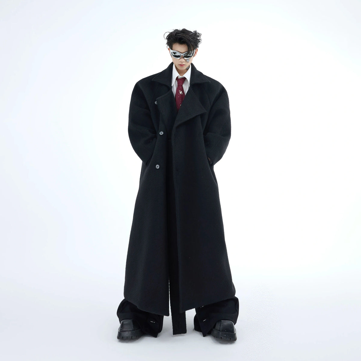 Longline Wool-Blend Overcoat with Dropped Shoulders - main image 3