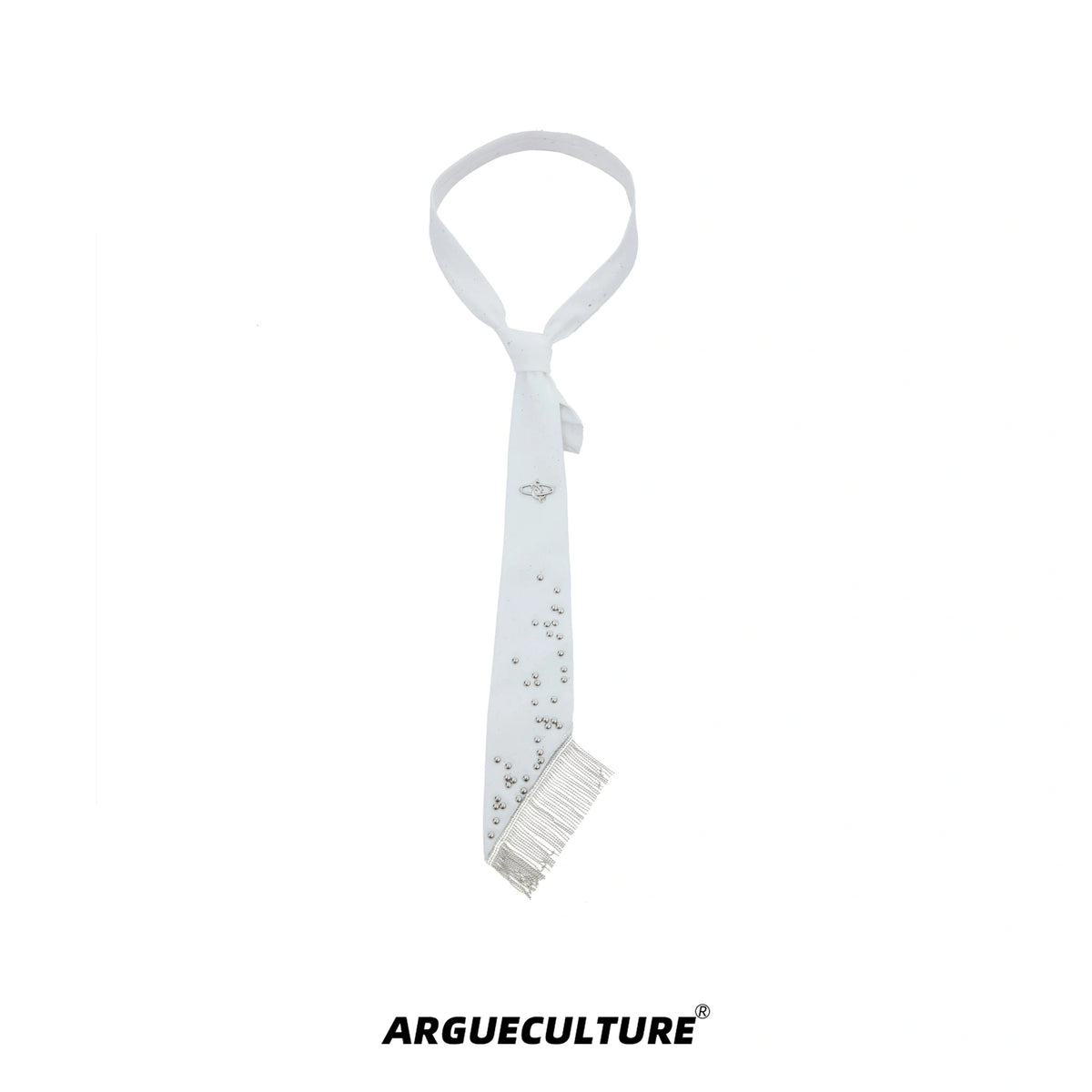 Metal Rivet Tassel Bolo Tie | Avant-Garde Accessory - White Tie