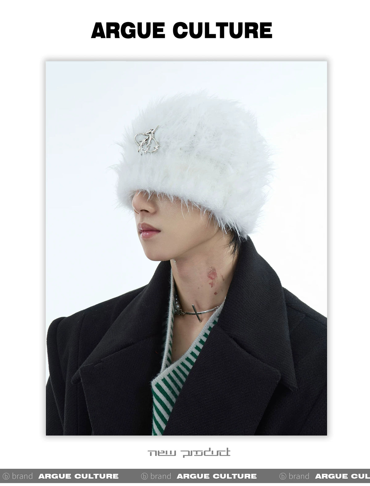 Fuzzy Knit Flat-Brim Hat with Geometric Color Blocking - description image 3