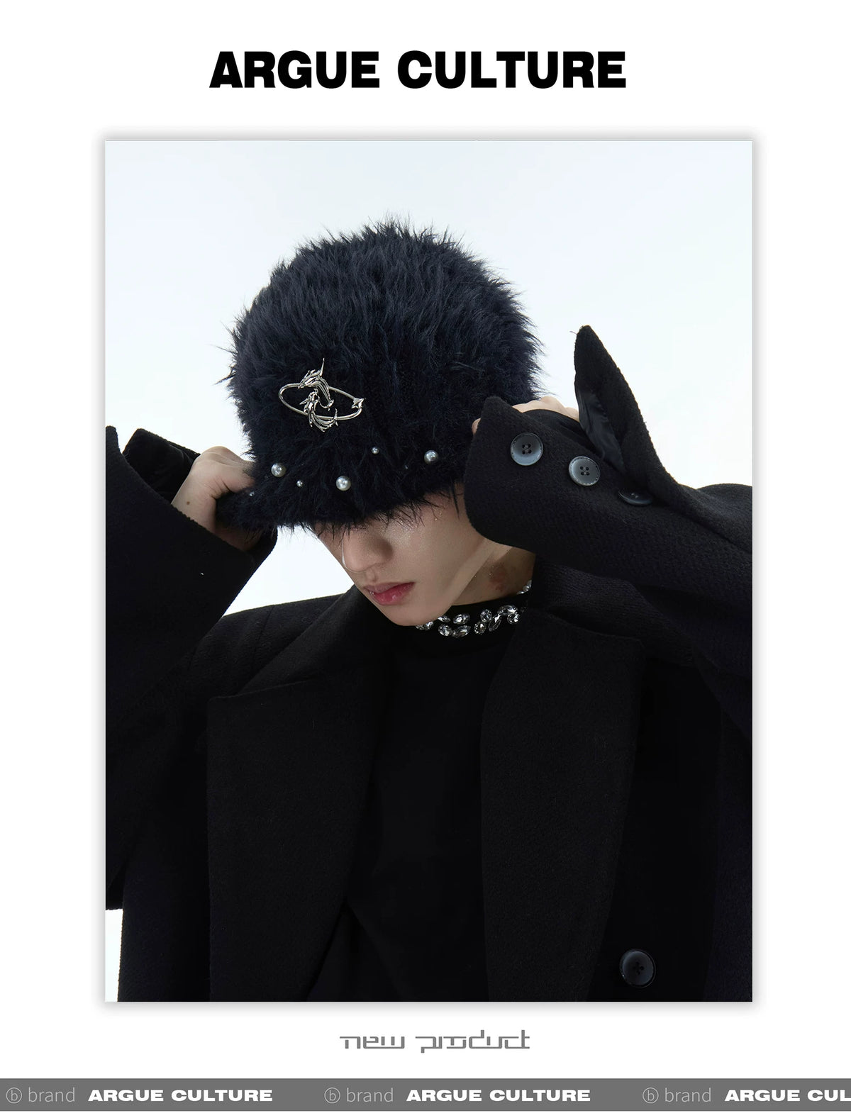 Fuzzy Knit Flat-Brim Hat with Geometric Color Blocking - description image 4