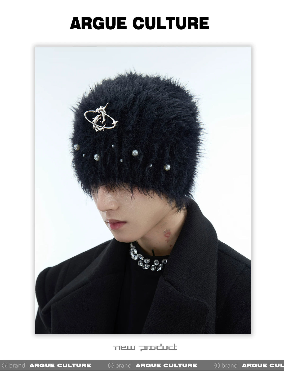 Fuzzy Knit Flat-Brim Hat with Geometric Color Blocking - description image 5