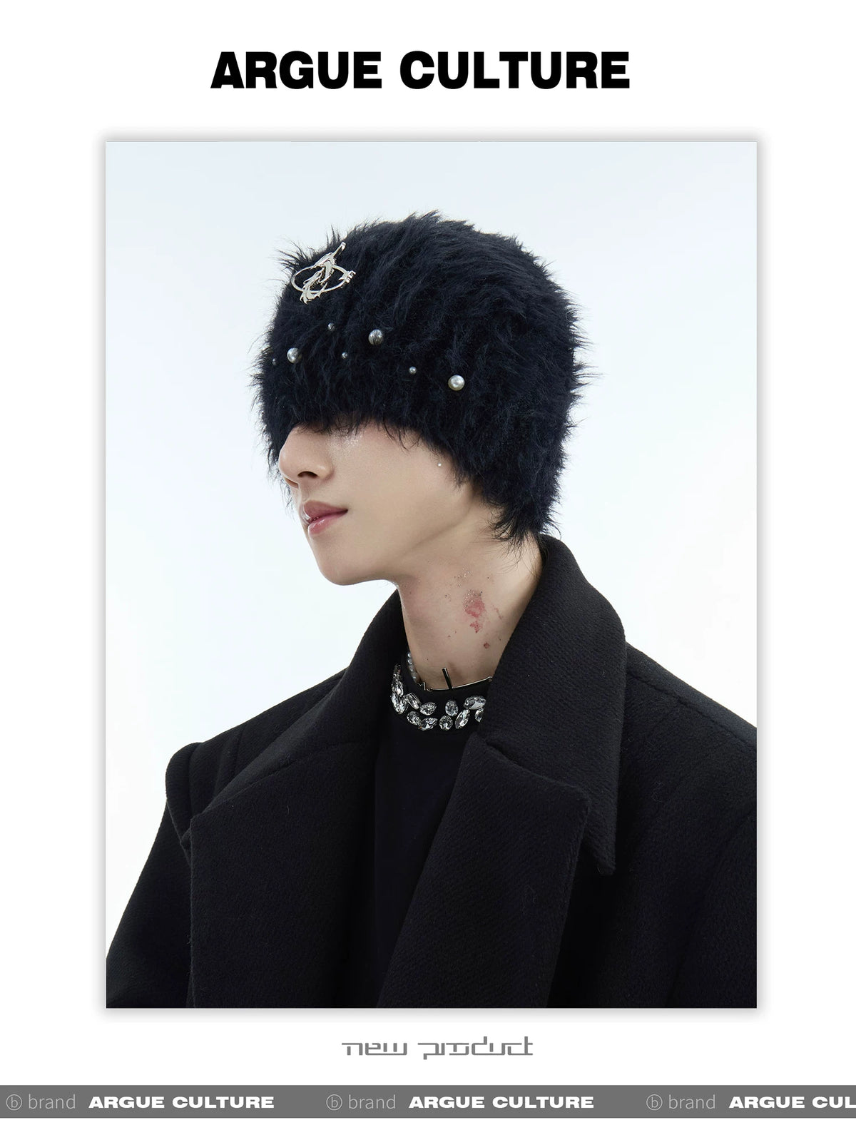 Fuzzy Knit Flat-Brim Hat with Geometric Color Blocking - description image 6