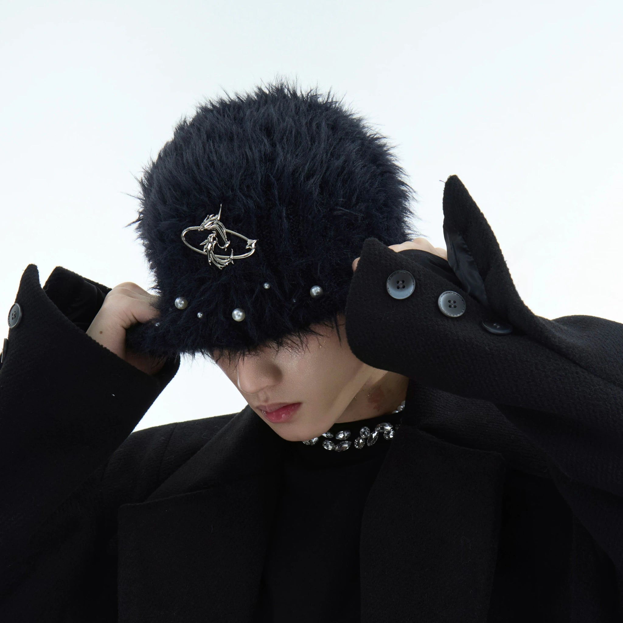 Fuzzy Knit Flat-Brim Hat with Geometric Color Blocking - main image 2
