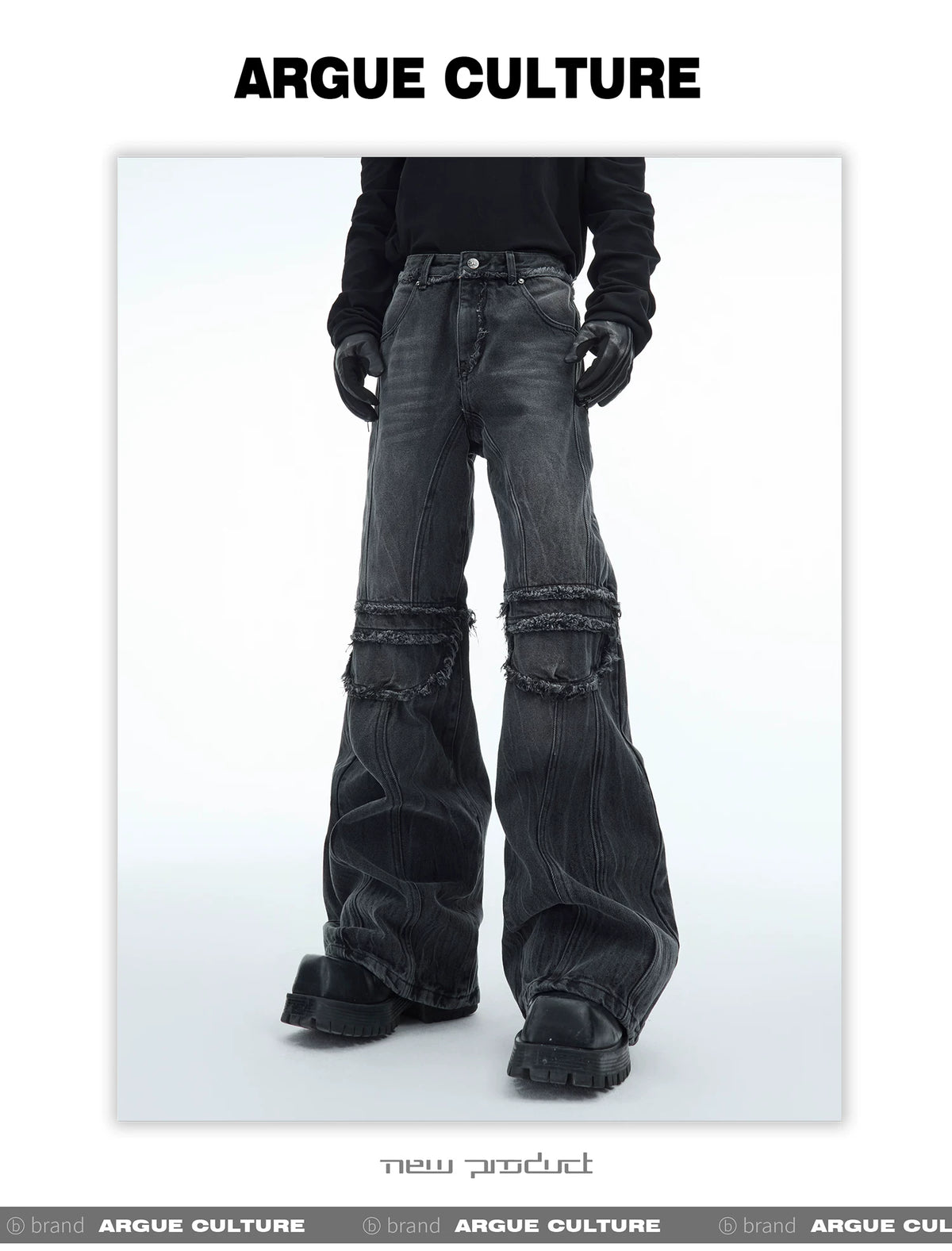 Washed Water-Ripple Frayed Straight-Leg Jeans - description image 1
