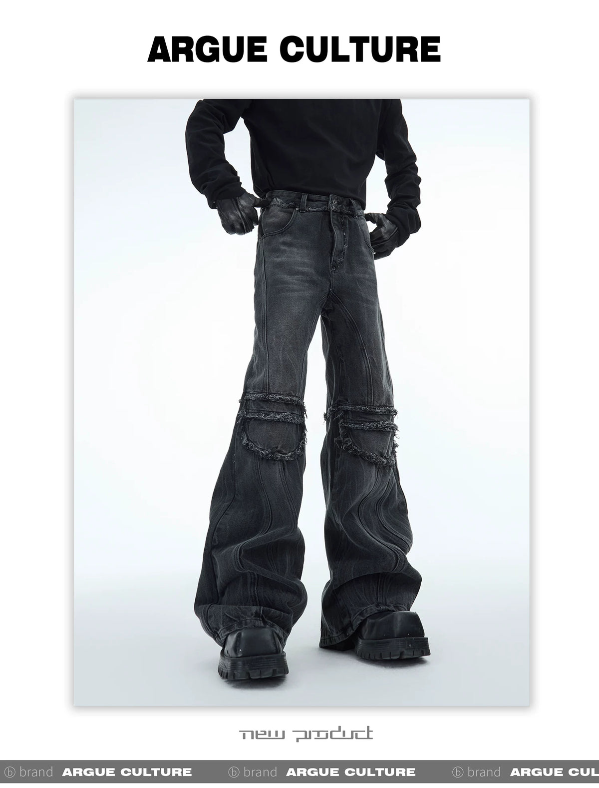 Washed Water-Ripple Frayed Straight-Leg Jeans - description image 2