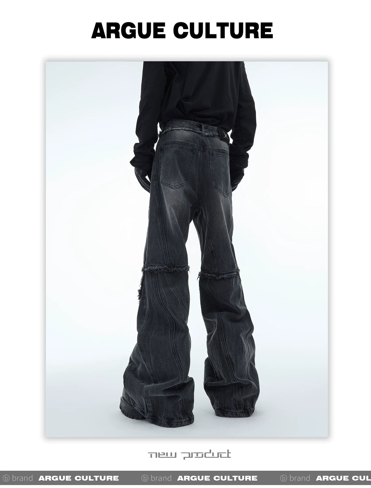Washed Water-Ripple Frayed Straight-Leg Jeans - description image 3